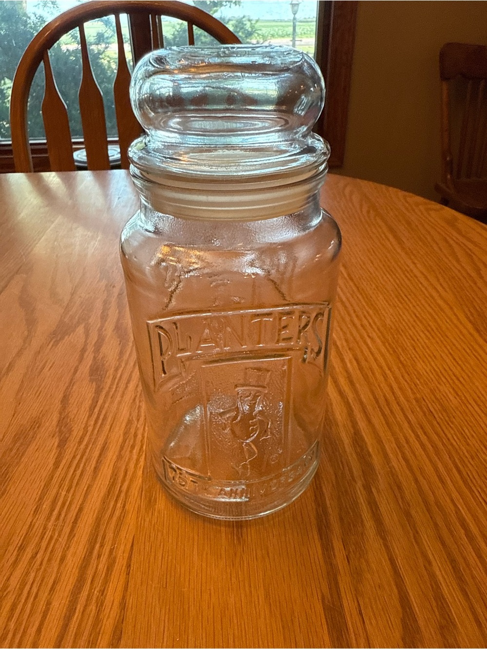Planters Peanuts Clear Glass Jar with Lid - Embossed Logo